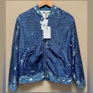 IRO Sequin Women’s Bomber Jacket Blue Color Size EU 38/US 6